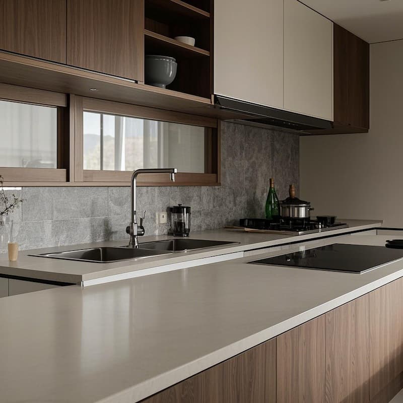 Marble look engineered quartz kitchen countertops