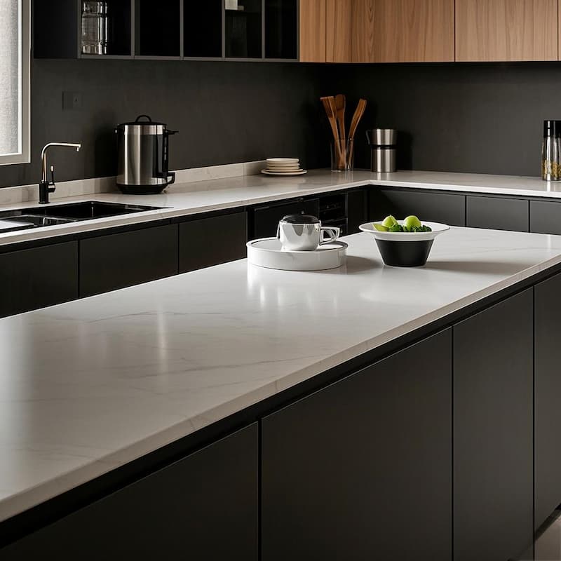 seamless marble vein engineered quartz kitchen worktops