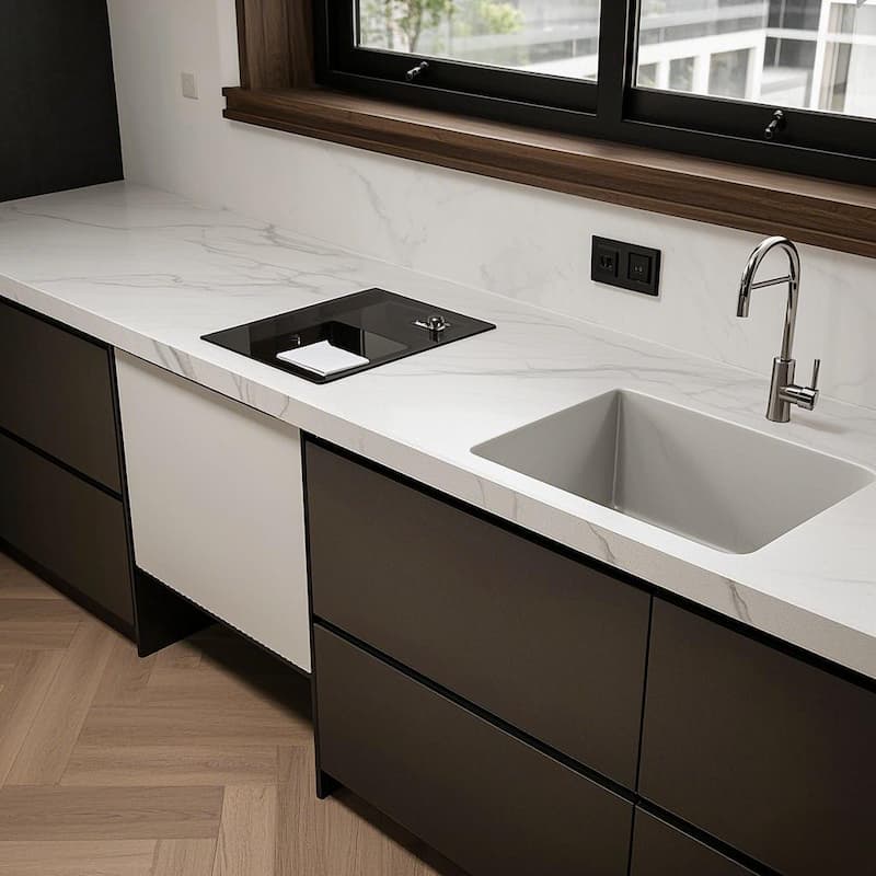 Marble look engineered quartz kitchen countertops Marble look engineered quartz kitchen countertops