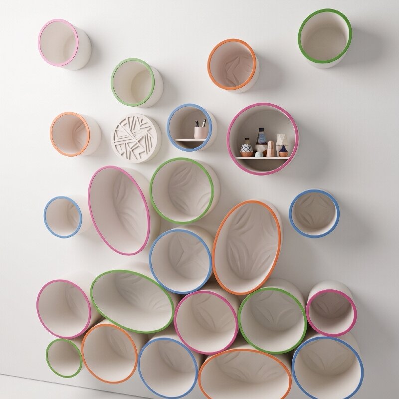 Textured circular solid surface feature wall art