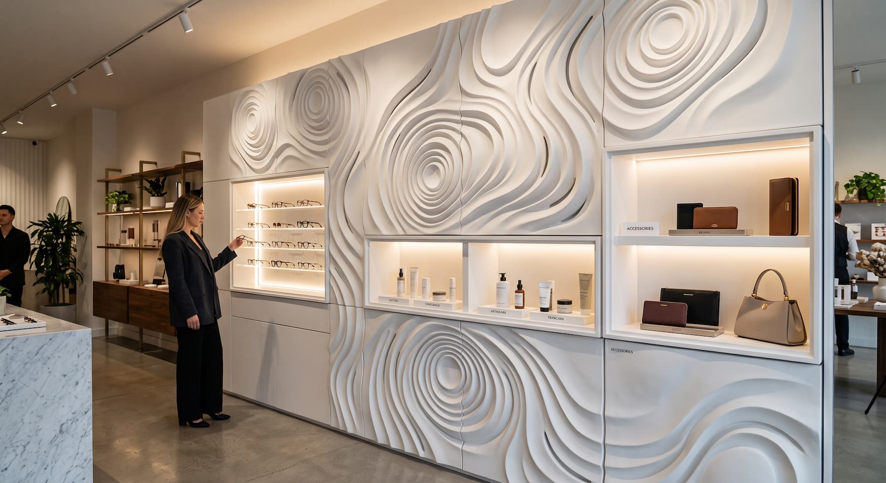 Custom pure acrylic solid surface wall art in showroom Custom pure acrylic solid surface wall art in showroom