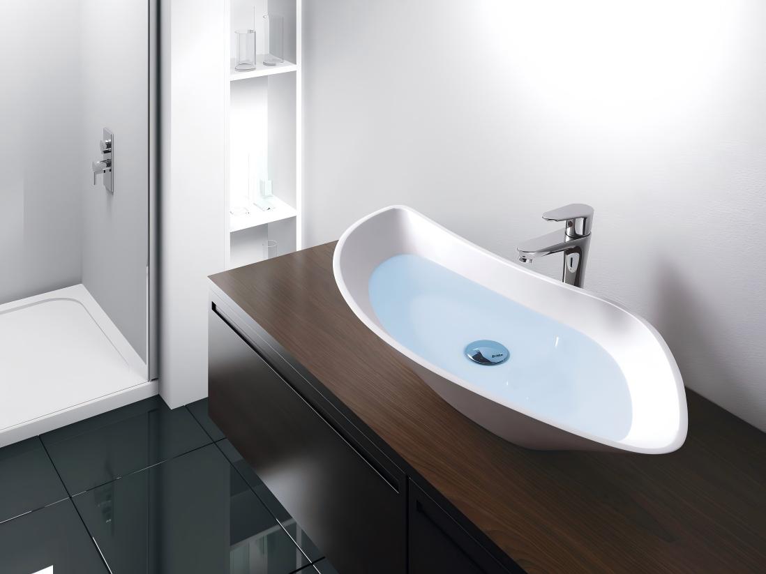 Organic Leaf Oval Sculptural Solid Surface Basin