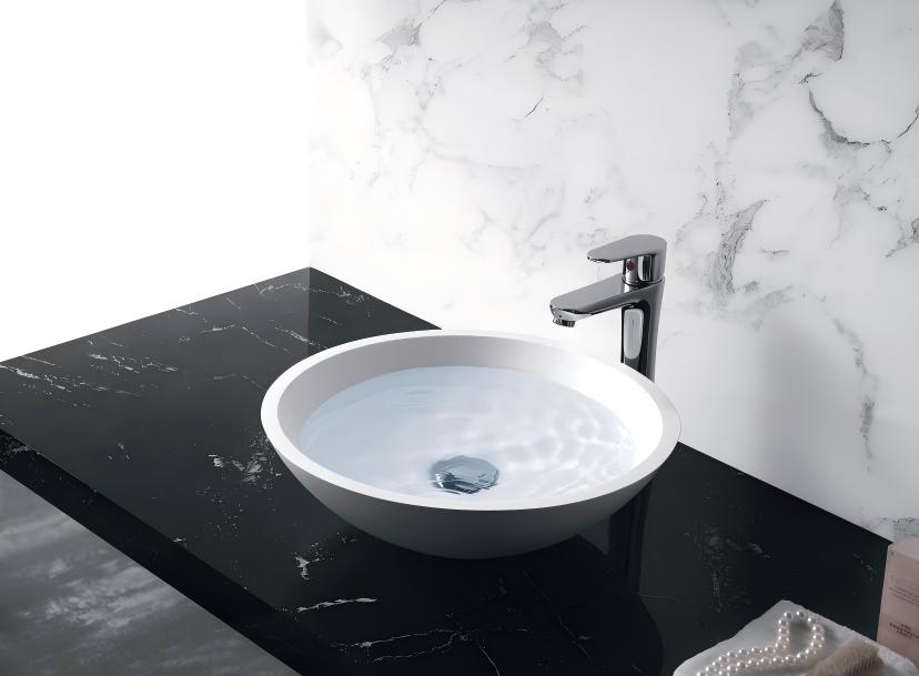 Semi-Recessed Drop-in Round Basin on Quartz Counter